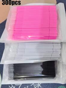 300 piezas/100 piezas Toallitas desechables para remover pestañas postizas, palitos de limpieza de pestañas, hisopos de limpieza extendidos, herramientas para extensiones de pestañas, empaquetados - Multicolor - Ver 11