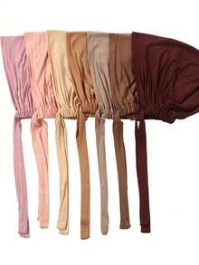 1pc Women's Fashionable Solid Color Elastic Drawstring Hooded Headscarf, Versatile Neck Scarf Suitable For Daily Wear,Beach,Holiday,Accessories,Travel Essential - Camel - View 4