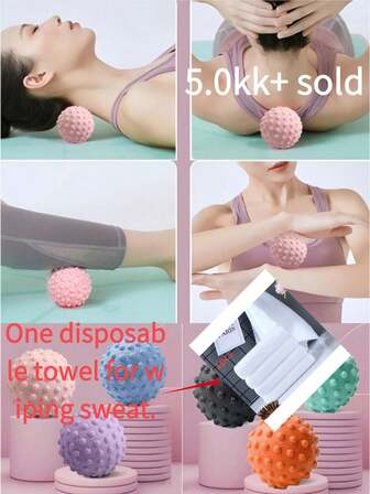 One TPR Acupressure Massage Ball Comes With A Disposable Towel For Wiping Sweat. It's Used For Fascia Relaxation And Foot Muscle Soothing. Available In 6 Colors. Also Suitable As A Yoga Ball For Shoulder And Neck Meridian Massage.