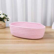 椭圆形棉质收纳篮，蓝色纯色编织，简约风格，适用于客厅桌面零食、水果、玩具收纳，也可用于玄关、浴室收纳，家居装饰整理，节日礼品篮 - 粉色 - 查看 6