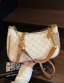 1pc Women's Solid Color PU Shoulder Bag, Versatile Underarm Bag For Work Commute, Adjustable Strap Crossbody Chain Bag, Underarm Tote Handbag With Foil Letter - 棕色 - 查看 5