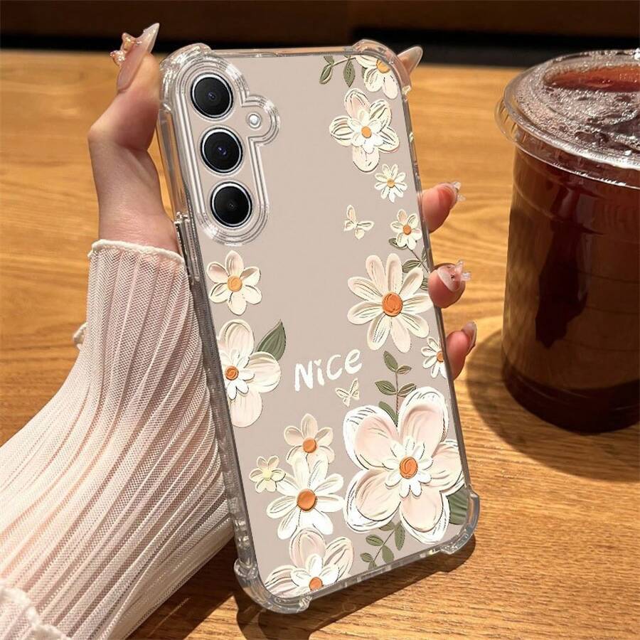 Funda de Teléfono Transparente con Pintura al Óleo de Flor Blanca Adecuada para OPPO A3X A16 A17 A35 A36 A38 A54 A57 A58 A74 A78 A79 Funda Protectora Suave Adecuada para OPPO Reno11Pro Reno11F Reno12F Reno12Pro Cobertura Completa Función de Protección Anticolisión en las Cuatro Esquinas Adecuada para Novia, Novio, Amigo - Colores mixtos - Ver 1