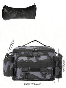 Multi - Compartment Waterproof Fishing Tackle Bag With Camo & Geometric Patterns Solid Color Options, Zipper Closure, Shoulder Strap. Ideal For Outdoor Hiking, Camping Gear Storage Large Size, Multi-Functional, Disaster Prevention, Disaster, Expansion, Bag, Rod Holder, Pack, Men's, Capacity - Multicolor - View 13
