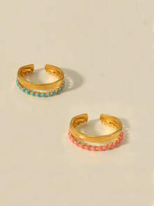 Personalized Stainless Steel Jewelry, Women's Oil Pressure Double Line Drip Colorful Oil Open Stainless Steel Ring