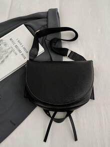 女士新款纯色软皮时尚休闲可调节肩带PU轻便单肩斜挎包 - 黑色 - 查看 8