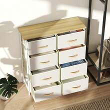 HOMCOM Bedroom Dresser With 8 Fabric Drawers, Steel Frame, Wooden Surface, 4 Compartments, 2 Hooks, Beige Color - Beige - View 8