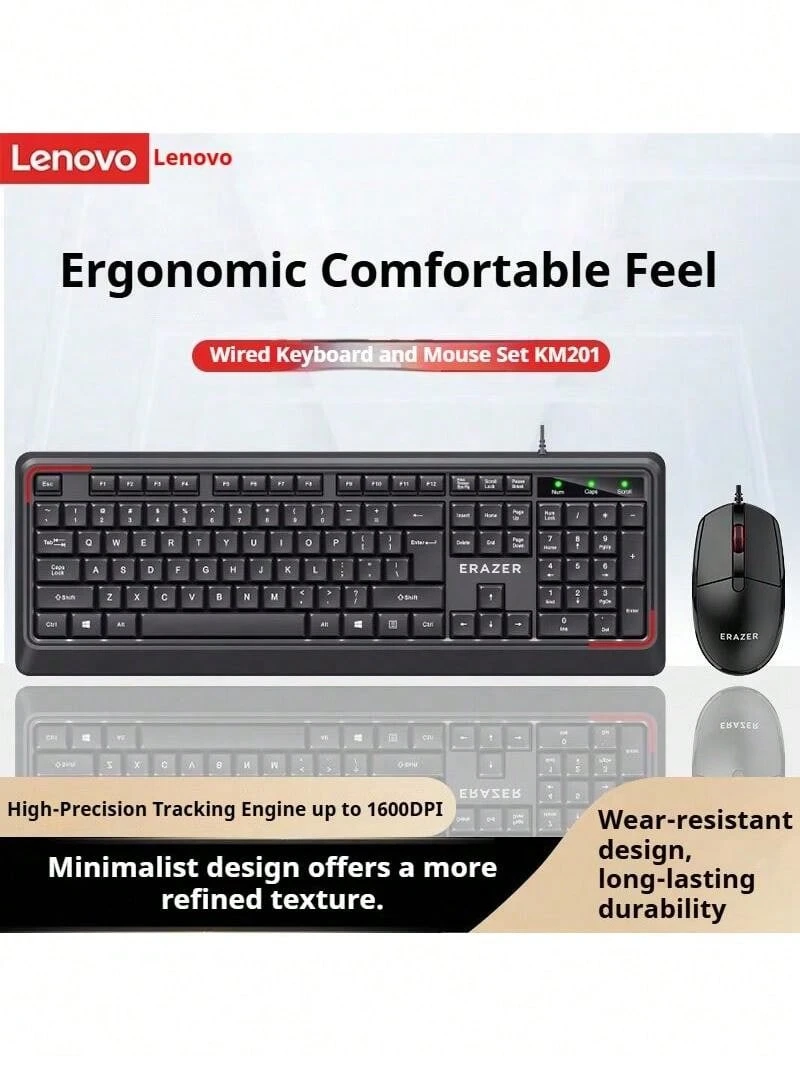 Lenovo KM201 Wired Keyboard And Mouse Combo For Home, Office, Gaming, And Laptop/Desktop Computers - Black - View 1