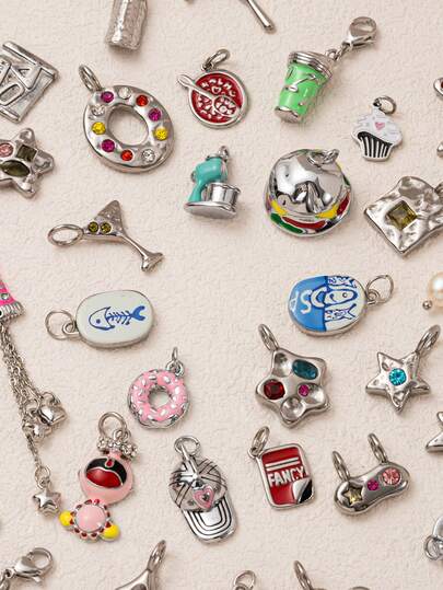 1 Peça Acessório de Joia em Aço Inoxidável Banhado a Ouro 18K com Bola de Cristal de Pérola, Baleia, Molho de Pimenta, Molho de Tomate, Bolo, Rosquinha, Acessórios DIY para Colar, Pulseira, Brinco, Chaveiro, Bolsa, Joia Feminina, Carteira, Presente.