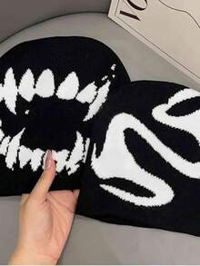 趣味美式针织帽，街头嘻哈保暖针织帽，秋冬保暖配饰 - 彩色 - 查看 3