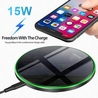 15W Wireless Charger Compatible With Phone 17 16 15 14 13 12 Pro XS Max Mini X XR Induction Fast Wireless Charging Pad Compatible With Samsung