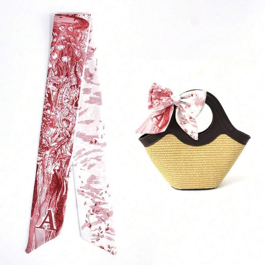 Letter Purse Scarf For Handbags Head Scarves For Women's Hair Bags Scarfs Long Skinny Scarves Fashion Silky Spring Summer Fashion Casual Versatile Bags Decorative Silk Scarves Floral Premium Sense 24 Letter Long Strip Multi-Purpose Ribbon - 字母款A - 查看 1