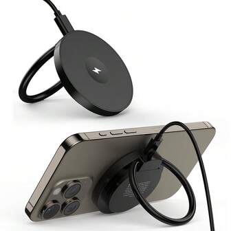 磁吸式手机支架，15W磁吸无线充电器，适用于各种充电器，支持 17/16/15/14/13/12快速充电，360°旋转可调，小巧便携，支架坚固耐用，充电稳定可靠，USB-C接口