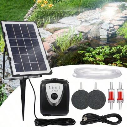 Bomba de oxigenación solar para acuarios & Bomba de oxigenación silenciosa & Bomba de aire para acuarios, con piedra de burbujas, fácil de instalar, sin necesidad de carga, ideal para fuentes de jardín, estanques, peceras, pesca al aire libre, proporciona suficiente oxígeno para los peces y mantiene el agua frescaPlaza Las