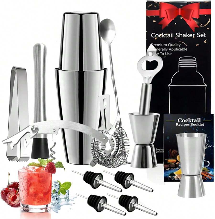 Shaker Cocktail: 13 Piezas Coctelera Kit - Juego de Cocteleria para Bar y Cocina, Cocteleras de Cóctel 700 ml, Kit Bartender, Cocktail Kit Profesional para Mezclar Bebidas, Hogar, Bar, Fiesta - 1 - Ver 1