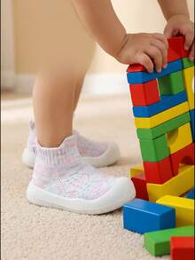 Baby Toddler First Walker Shoes Soft Sole Anti-Slip Knit Sock Shoes Slip-On - Pink - View 4