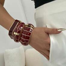 Brazalete de estilo bohemio de moda, vintage, de alta gama, con goteo de oro negro geométrico abierto, diseño minimalista suave, superficie brillante, material de aleación de zinc, adecuado para uso diario, bodas y fiestas - Oro rojo - Ver 4