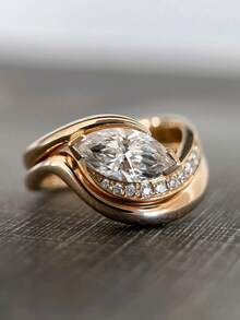 两枚S925纯银极简轻盈奢华弧形扭纹戒指，镶嵌钻石，优雅女士约会派对周年纪念珠宝礼物