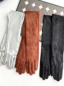 1 Pair Elegant Women's Long Suede Arm Warmers, Suitable For Parties, Outings, Girls' Birthdays, And Can Be Used As Gloves, Autumn/Winter - A - View 7