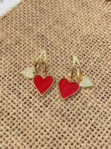 1 Đôi bông tai tráng men hình trái tim thanh lịch, ý tưởng quà tặng ngày lễ tình nhân thời trang cho bạn gái, bạn thân, trang phục hàng ngày - Vàng - Xem 3