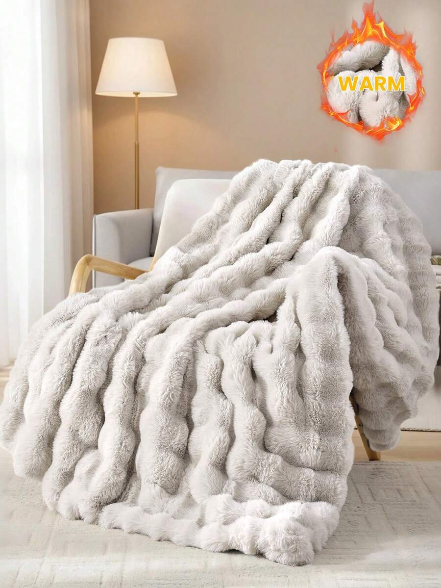 1pc Faux Rabbit Fur Plush Blanket, Ultra Soft Fluffy And Warm, Bedroom Decor, Room Decor, Cozy Healing Style Throw, Lightweight Versatile Bedding For Bedroom/Living Room/Sofa, Easy Care, Office Siesta Small