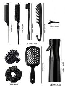 12 Pcs Hair Brush Set For Women, 200ML Transparent Spray Bottle, 3 Pieces Slick Back Hair Brushes For Toddlers, Soft Scalp Massager, Detangling Hairbrush For Wet Dry Curly Hair Detangling, Wide Tooth Combs