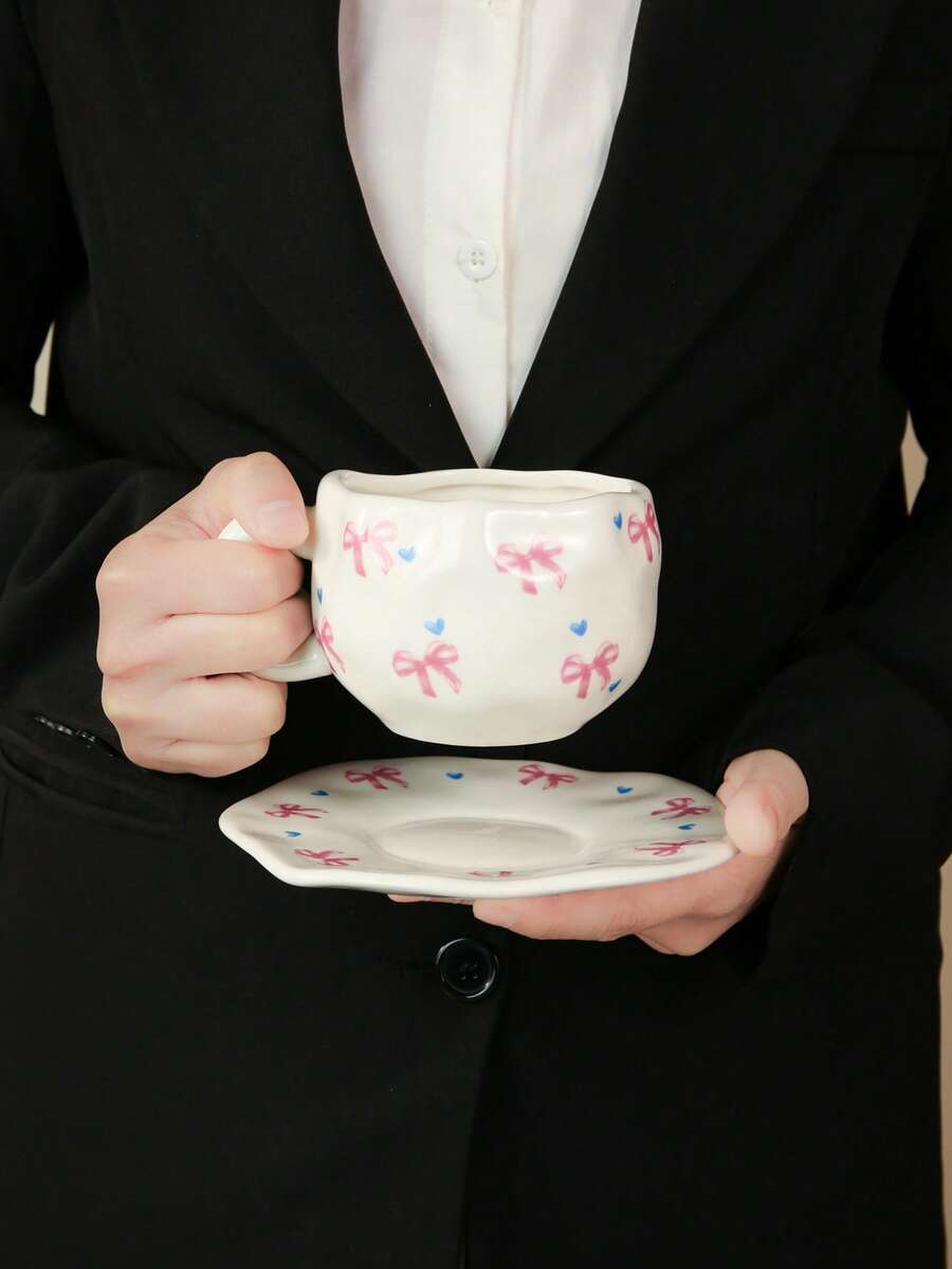 1pc Ceramic Butterfly Cup & Saucer Set, 4 Styles Available, Suitable For Home, Office, Cafe, Great Gift Option