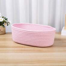 椭圆形棉质收纳篮，蓝色纯色编织，简约风格，适用于客厅桌面零食、水果、玩具收纳，也可用于玄关、浴室收纳，家居装饰整理，节日礼品篮 - 粉色 - 查看 7
