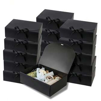 3/5/15PCs Gift Boxes With Lids, White Black 10.6X8X3.2 Inch Gift Boxes, Bridesmaid Proposal Box With Ribbon, Kraft Paper Boxes For Wedding, Packaging, Present, Birthday, Christmas, Party
