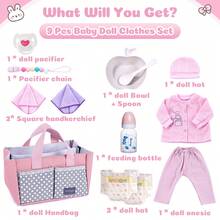 DreamyDolly 8 Pcs Baby Doll Accessories, Reborn Baby Dolls Clothes With Bassinet For Baby Dolls, Outfit Fit Newborn Babies Doll , Babies Pretend Play Set (Not Doll)  Christmas Decoration Christmas Gift - 淺粉色 - 查看 10