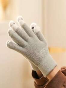 1 Pair Women's Unisex Cute New Fingerless Fuzzy Knit Gloves, Touchscreen Gloves, Outdoor Warm Knitted Mittens For Campus, Students, Writing, Autumn/Winter, Cartoon Style, Versatile