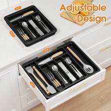 Silverware Organizer,Adjustable & Expandable Utensil Drawer Organizer,  Utensil Holder, Cutlery Tray For Forks, Spoons, Knives In Kitchen, Medium, Black - 黑色 - 查看 7