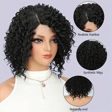 4 * 1 U-Part Lace Black Short Curly 12 Inch Synthetic Wig For Daily Or Party Costume Party Role Play Use For Available Middle Part Or Side Part - Multicolor - View 6