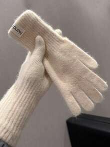 1 双女士保暖触屏露指手套，纯色针织加厚长袖口手套，适合秋冬季