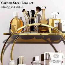 Perfume Holder Storage Box, Double-Layer Bathroom Countertop Storage Rack, Gold Bathroom Countertop Storage Rack, Multi-Functional Desktop Storage Rack, Suitable For Offices, Living Rooms, Bedrooms, Bathrooms, Etc. Cosmetic Storage Rack, Valentine's Day Gift, Girlfriend Gift. - Gold - View 8
