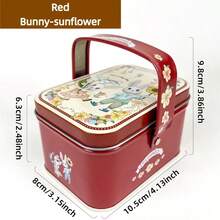 1pc Cartoon Rectangular Metal Storage Box With Rabbit Print, Handle, Iron Material, For Halloween Christmas Party Supplies, Wedding Chocolate Gift Packaging, Wedding Box With Candy Container, Office Desk Storage Box, Cosmetic Organizer, Baking Supplies Packaging Box - Multicolor - View 7