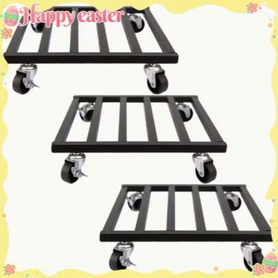 1pc Heavy Duty Metal Factory Cart, Equipped With Lockable 10" & 12" All-Terrain Wheels, Sturdy Square Shelves & Bottom Storage Rack - Versatile Indoor/Outdoor Utility Cart With Locking Mechanism, Suitable For Home, Garden, Warehouse & Construction Site Use - Durable Metal Structure, Smooth Mobility, Easy Assembly, Black Frame With White Wheels, Suitable For Plant Transportation & Storage, Wheeled Moving Cart