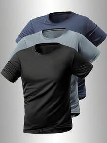 T-shirt mode et confortable pour hommes - Tissu en maille respirant, convient pour le port quotidien, le fitness et la course, noir été - Noir - Voir 1
