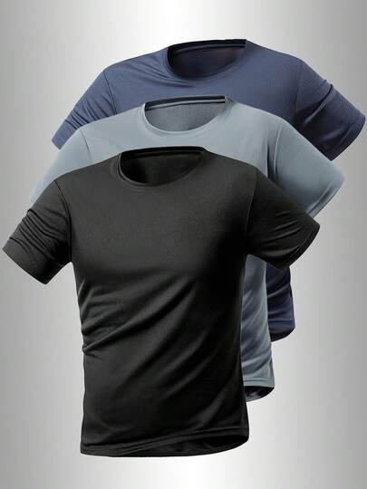 男士时尚舒适T恤 - 透气网眼面料，适合日常穿着、健身和跑步，黑色夏季款