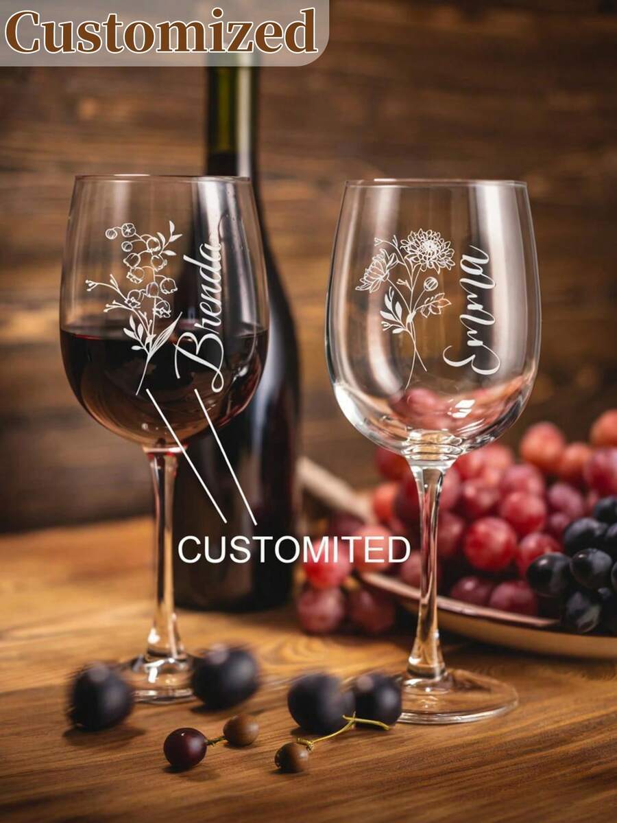 Personalized Photo Wine Glass - Customizable Etched/Engraved With Your Photo And Text, Elegant Couple Champagne Flutes, Suitable For Wedding, Anniversary, Valentine's Day - Durable Glass Material - Perfect Gift For Her/Him - Collectible Barware, Gift For Wine Lovers, Anniversary Gift, Engraved Design, Premium Glassware, Anniversary Couple, Best Christmas Gift - Multicolor - View 1