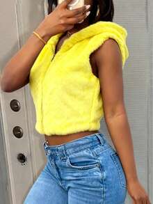 LovelyWholesale Giacca corta con cappuccio e zip, adatta per abbigliamento autunnale e invernale da donna