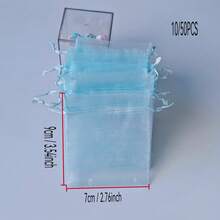 50pcs/Pack Multi-Color Gauze Bags, Gift Packaging Bags, Gift Bags, Home Supplies, Nylon Storage Bags, Holiday Party Supplies, Wedding Supplies, Gift Decoration Packaging, Small Packaging Bags, Jewelry Accessory Packaging, Gift Hanging Bags, Birthday Gift Jewelry Drawstring Bags, Wedding Party Bags - Blue - View 14