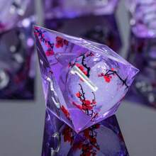 Juego de 7 dados de resina D&D con decoración de trébol y núcleo líquido - Chispeante galaxia con bordes afilados, adecuado para juegos de rol, regalo ideal de cumpleaños o Navidad para adolescentes de 14+ años - Morado - Ver 4