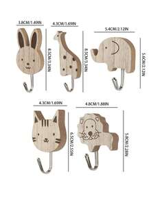 5个可爱木质动物挂钩，儿童房装饰粘钩，用于悬挂、收纳和整理 - 5pcs - 查看 11