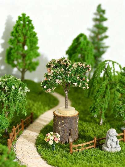 1个迷你逼真树模型，微缩逼真景观树，可爱微型装饰品，仙境花园装饰，微景观树脂工艺品，家居桌面花园配件，人造植物