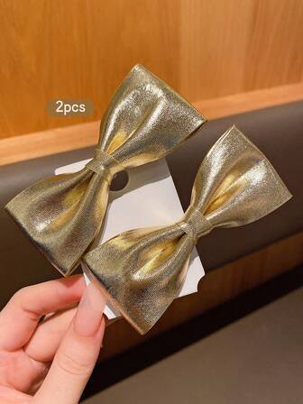 2 piezas Pasadores de cabello con lazo dorado, accesorios de cabello coreanos lindos y de moda, adecuados para uso diario, asequibles