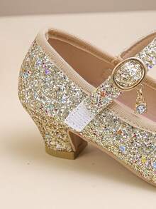 1 par de zapatos de tacón alto pequeños y elegantes con diseño de y lentejuelas de colores para niñas - Zapatos de baile - Zapatos de princesa - Zapatos de banquete, aptos para uso durante todo el año, gran regalo para cumpleaños y festividades de los niños