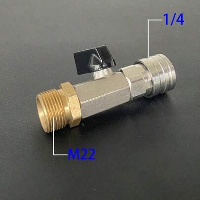1PC High-Pressure Cleaning Machine Ball Valve Kit 1/4 "Quick Connector And M22 14mm, Used For Opening/Closing Electric Cleaning Machine Hoses