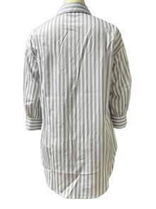 AuroraSilk Damen gestreifte Knopfleisten-Bluse mit Dropped Shoulder, lässiges Kurzarmhemd, Frühling/Sommer - Grau - Übersicht 2