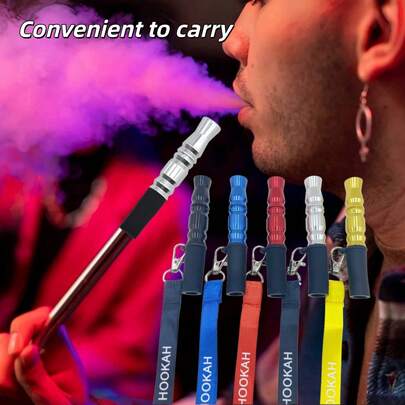 Large Size 304 Stainless Steel Hookah Mouthpiece, Multiple Colors Available, Reusable Shisha Accessories With Hanging Rope, No Electricity Required, Shisha Necklace Pendant, Hookah Gift