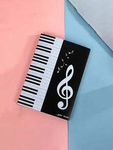1pc A4 Music Score Holder, 3 Fold PP Plastic, Black, With Piano Keyboard Music Note Design, Ideal For Band Performance, Teachers Music Class, Student Music Gift, Piano Score Clip, Piano Accessory, Reduce Page Turning, Durable Waterproof, Multipurpose, Suitable For Musicians Practice, Performance, Band Supplies, Musical Instrument Accessories